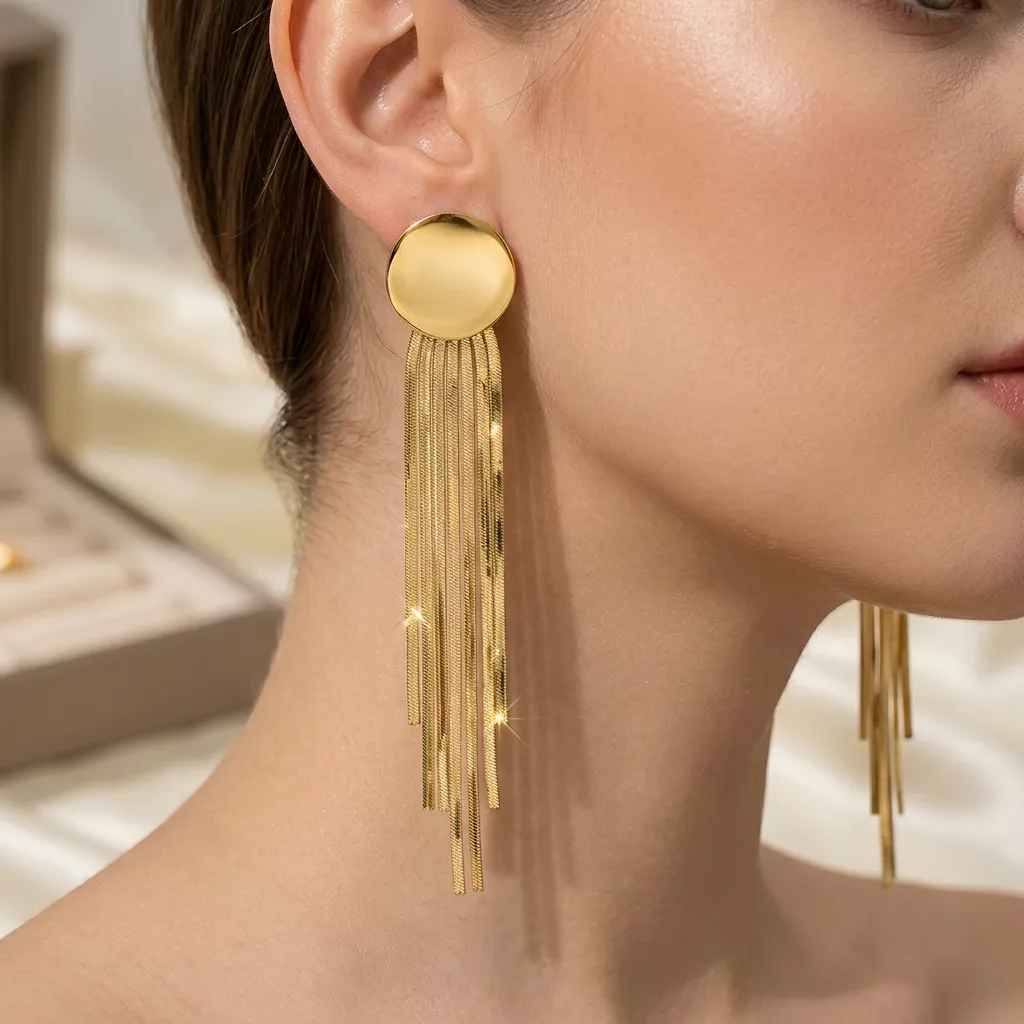 Aura Tassel Drop Earrings | Stainless Steel | 18K Gold Plated | Anti Tarnish