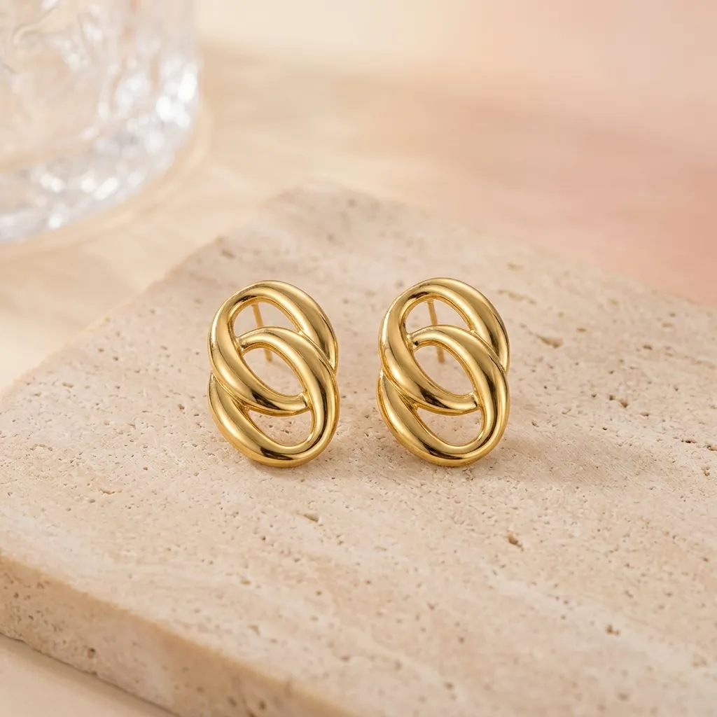 Nova Double Oval Earrings | Stainless Steel | 18K Gold Plated | Anti Tarnish