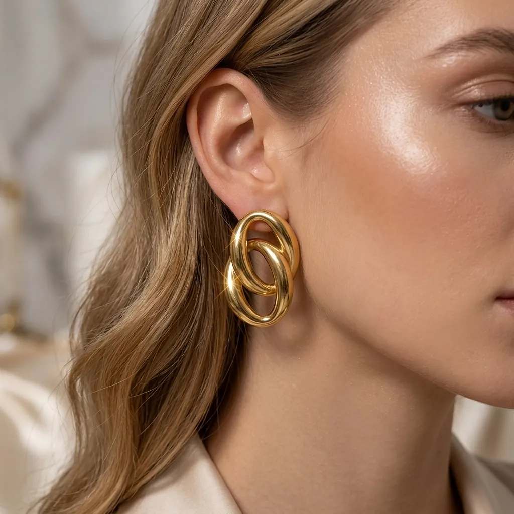 Nova Double Oval Earrings | Stainless Steel | 18K Gold Plated | Anti Tarnish