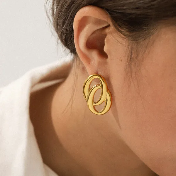 Nova Double Oval Earrings | Stainless Steel | 18K Gold Plated | Anti Tarnish