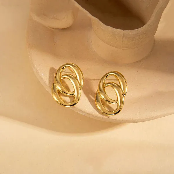 Nova Double Oval Earrings | Stainless Steel | 18K Gold Plated | Anti Tarnish