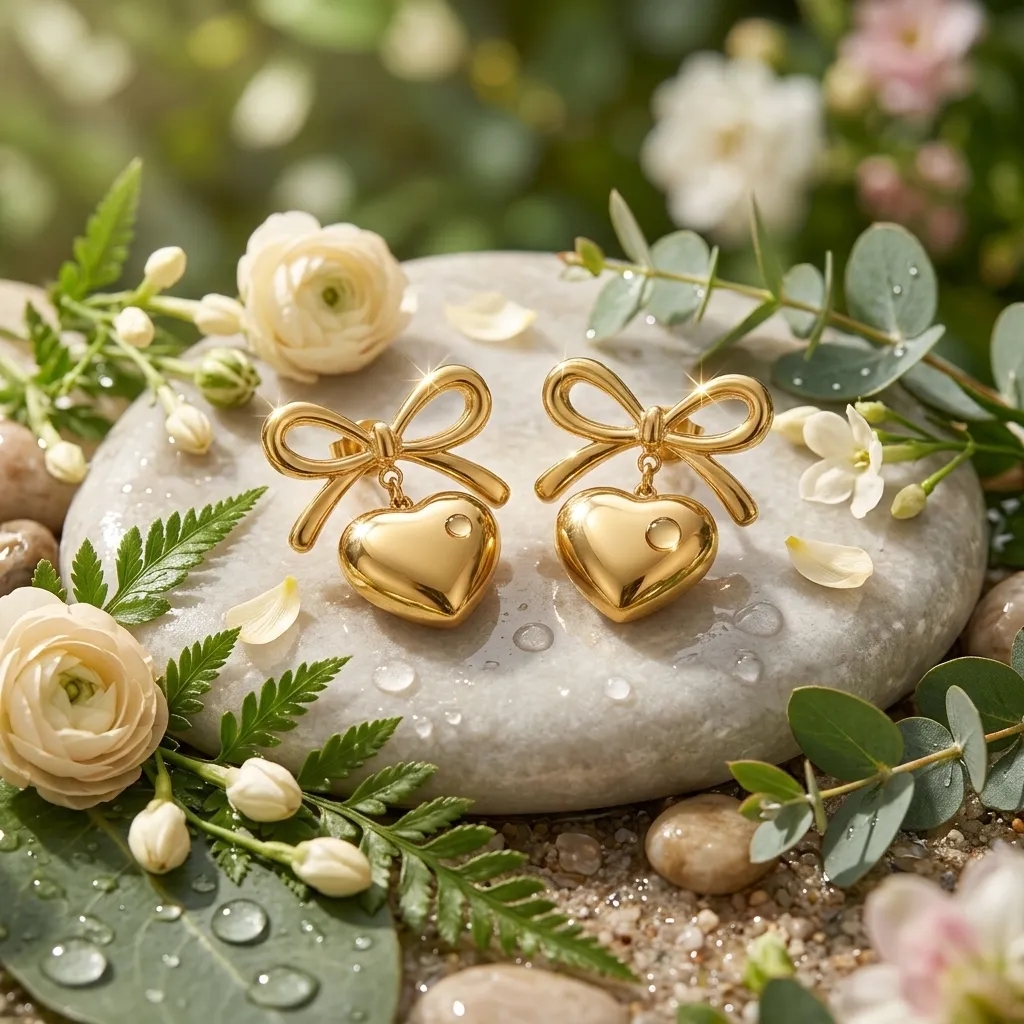 Colette Bow Heart Earrings | Stainless Steel | 18K Gold Plated | Anti Tarnish