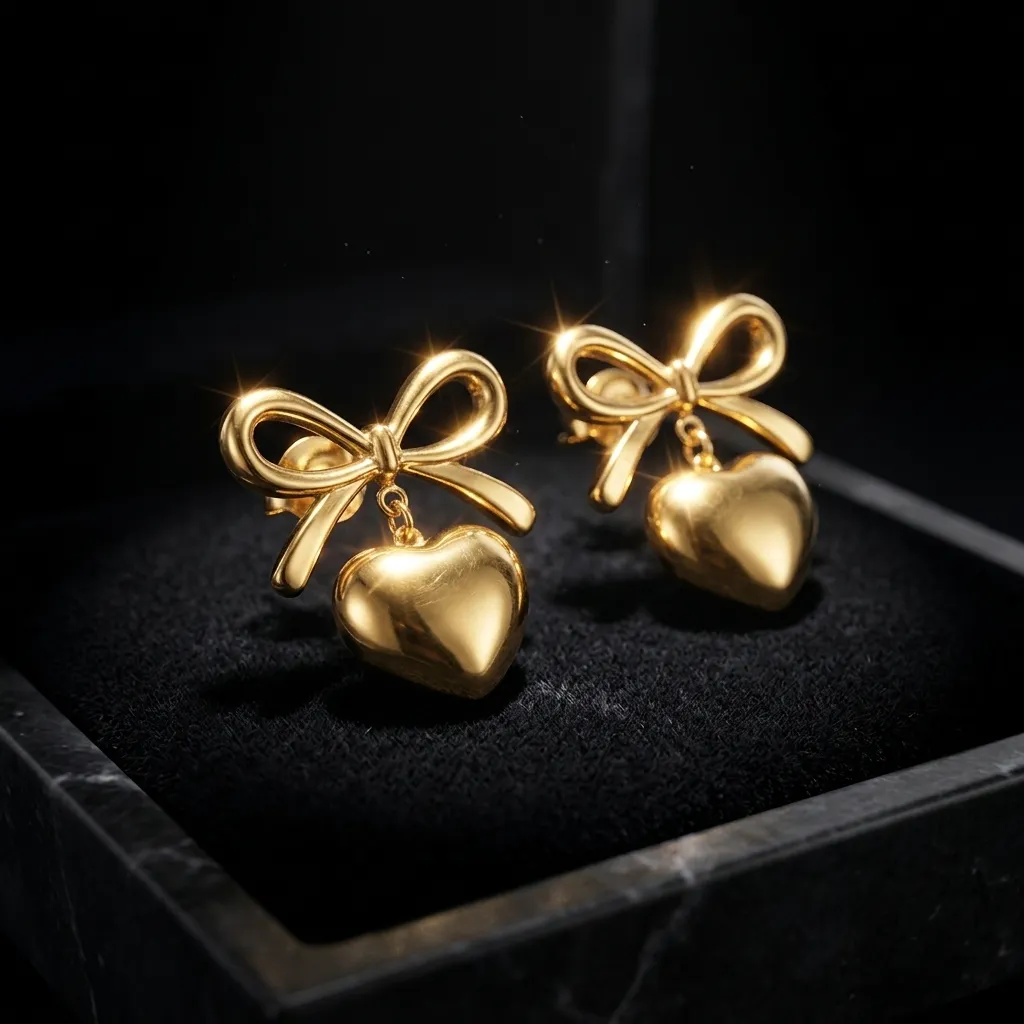 Colette Bow Heart Earrings | Stainless Steel | 18K Gold Plated | Anti Tarnish