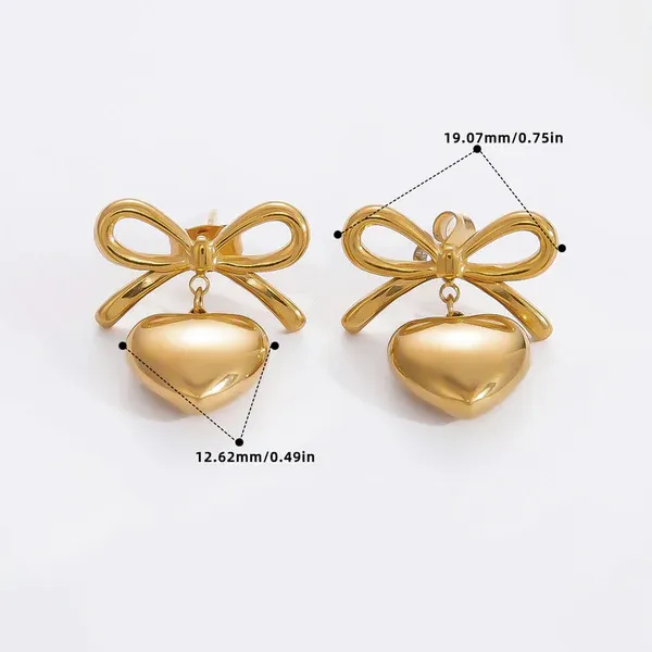 Colette Bow Heart Earrings | Stainless Steel | 18K Gold Plated | Anti Tarnish