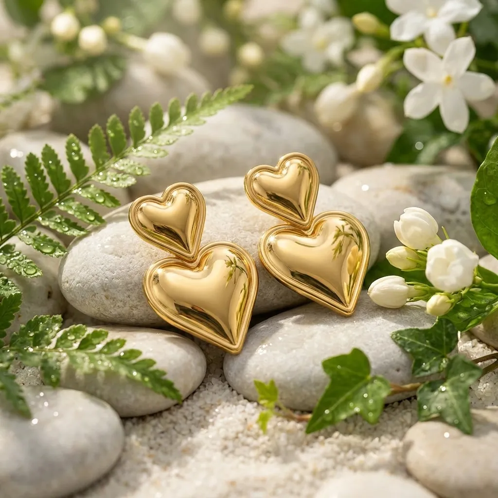 Valentina Double Heart Earrings | Stainless Steel | 18K Gold Plated | Anti Tarnish