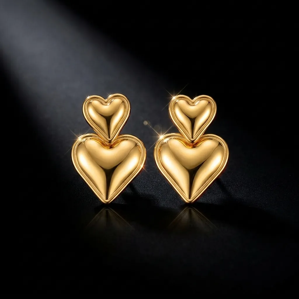 Valentina Double Heart Earrings | Stainless Steel | 18K Gold Plated | Anti Tarnish