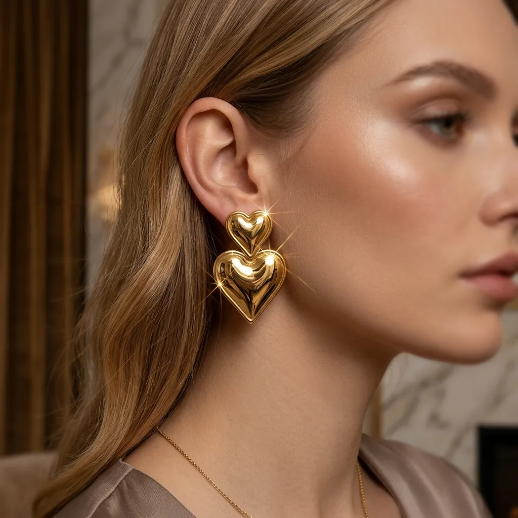 Valentina Double Heart Earrings | Stainless Steel | 18K Gold Plated | Anti Tarnish