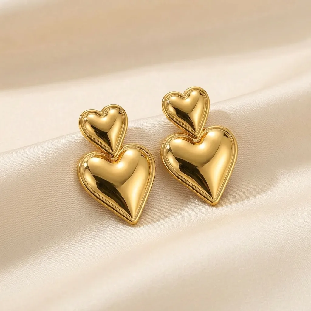 Valentina Double Heart Earrings | Stainless Steel | 18K Gold Plated | Anti Tarnish