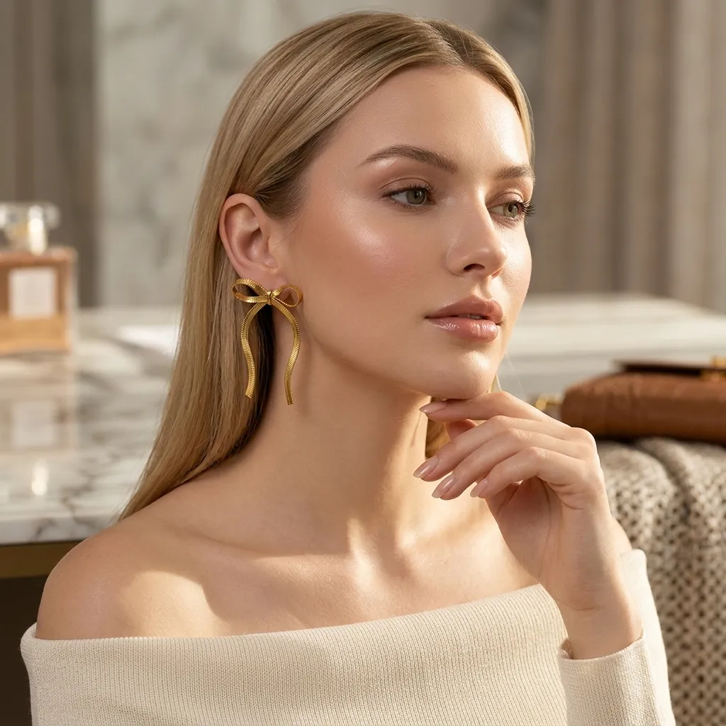 Iris Ribbon Bow Earrings | Stainless Steel | 18K Gold Plated | Anti Tarnish