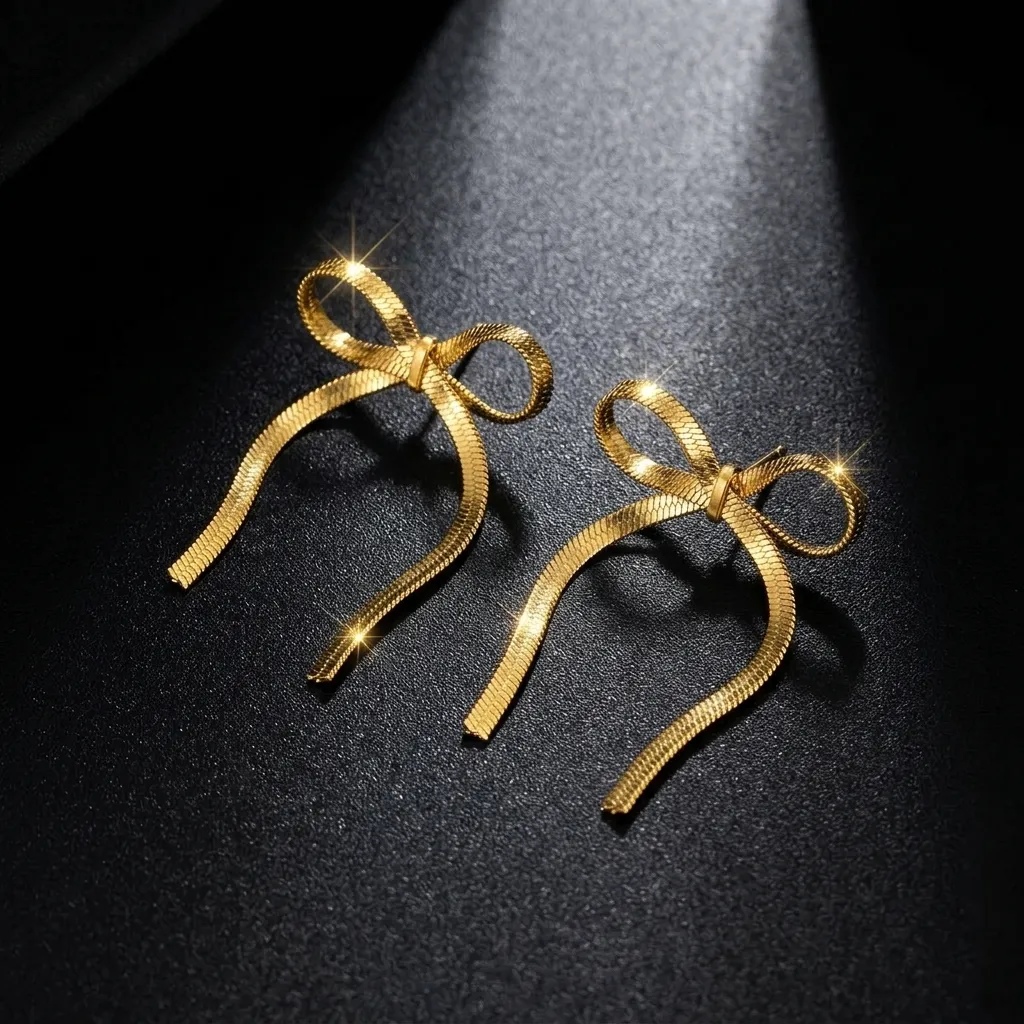 Iris Ribbon Bow Earrings | Stainless Steel | 18K Gold Plated | Anti Tarnish