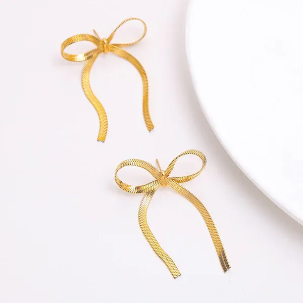 Iris Ribbon Bow Earrings | Stainless Steel | 18K Gold Plated | Anti Tarnish