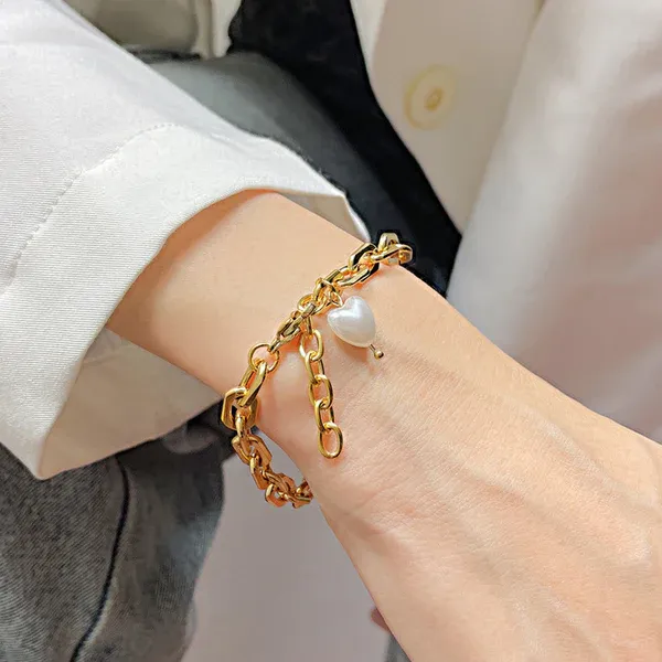 Amara Pearl Heart Bracelet | Stainless Steel | 18K Gold Plated | Anti Tarnish