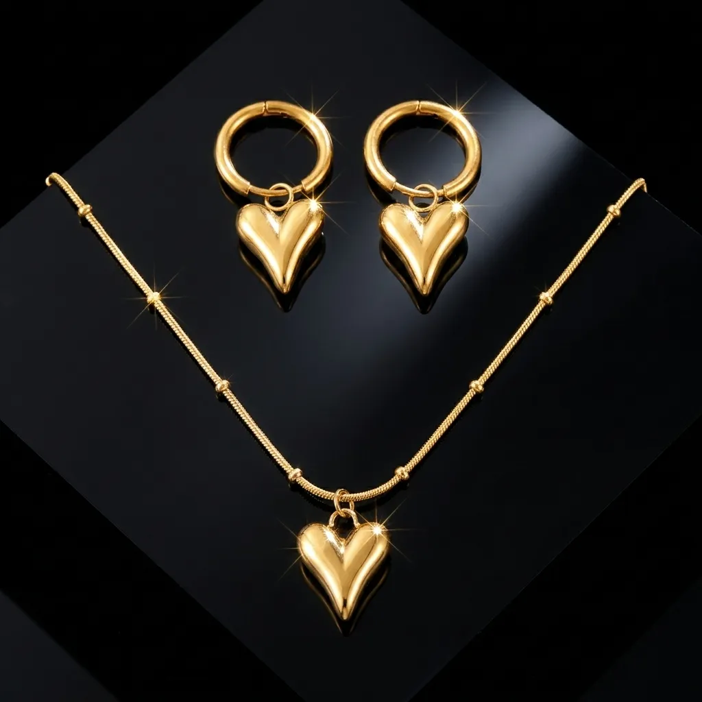 Adora Heart Necklace with Earrings | Stainless Steel | 18K Gold Plated | Anti Tarnish