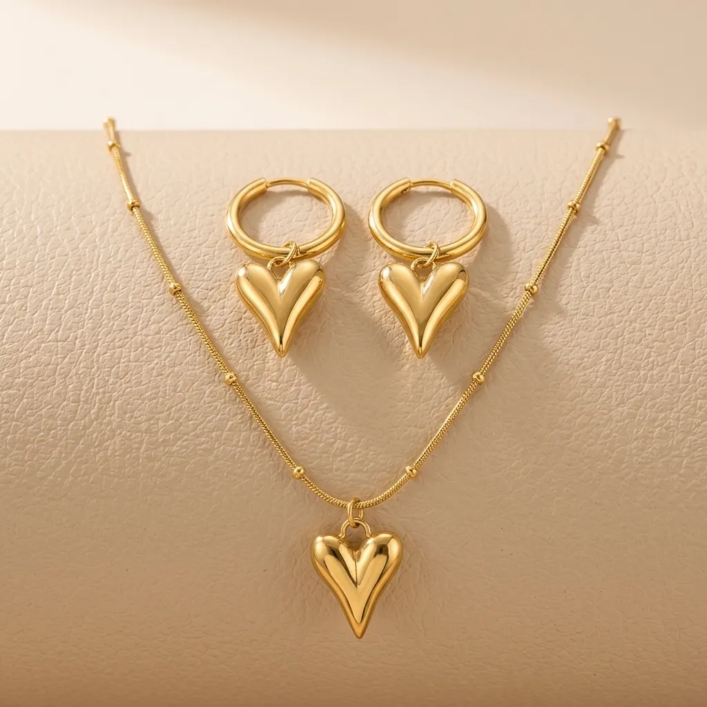 Adora Heart Necklace with Earrings | Stainless Steel | 18K Gold Plated | Anti Tarnish