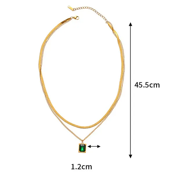 Emerald Layered Necklace | Stainless Steel | 18K Gold Plated | Anti Tarnish