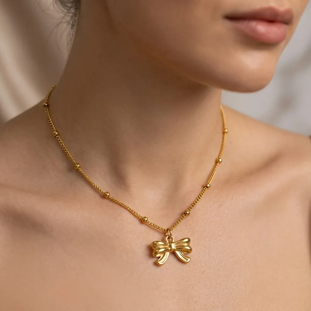 Clara Bow Necklace | Stainless Steel | 18K Gold Plated | Anti Tarnish