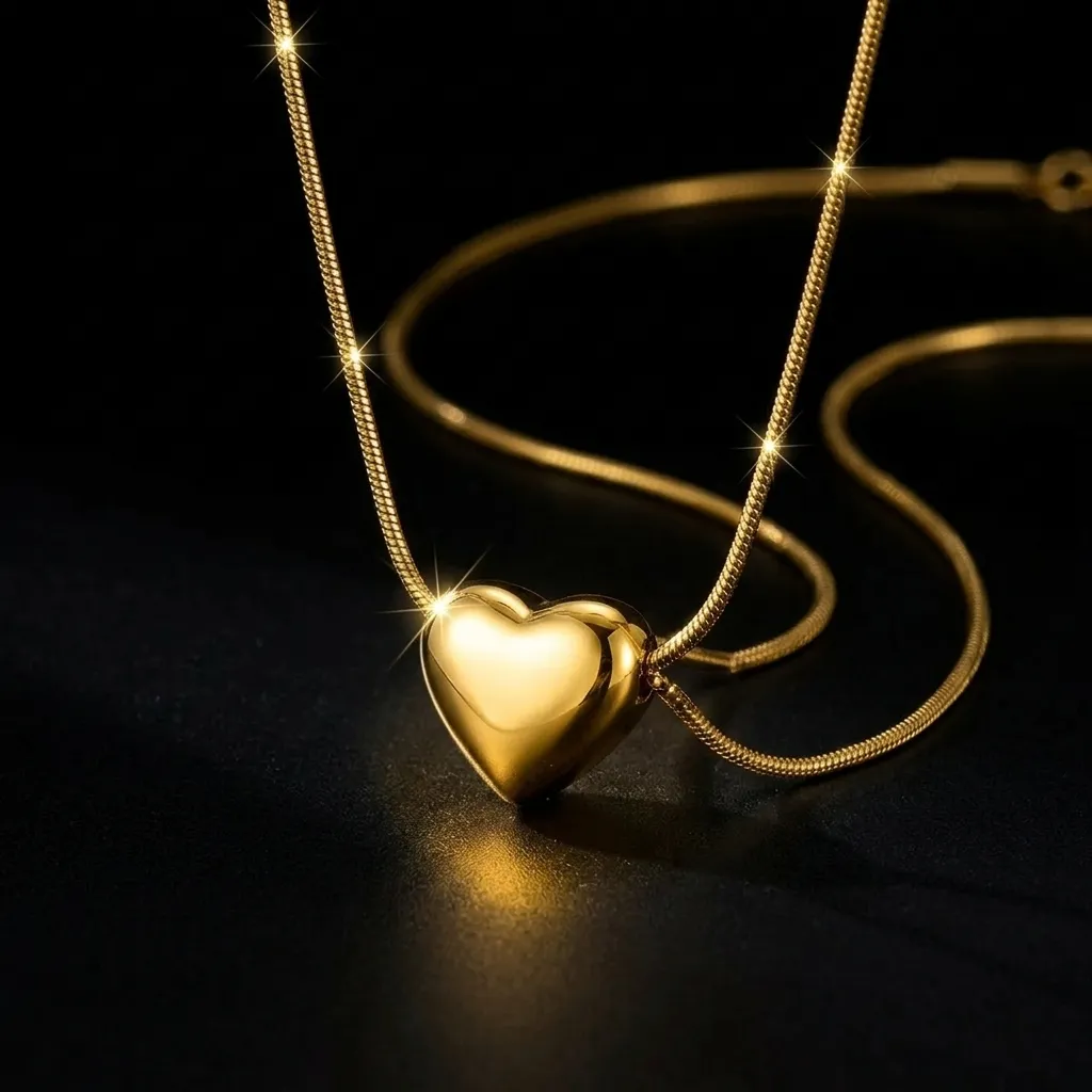 Mia Puffed Heart Necklace | Stainless Steel | 18K Gold Plated | Anti Tarnish