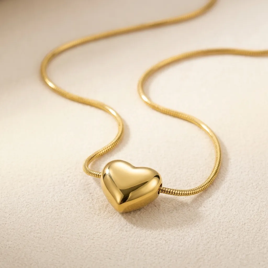 Mia Puffed Heart Necklace | Stainless Steel | 18K Gold Plated | Anti Tarnish