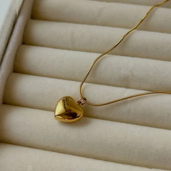 Cara Puffed Heart Necklace | Stainless Steel | 18K Gold Plated | Anti Tarnish