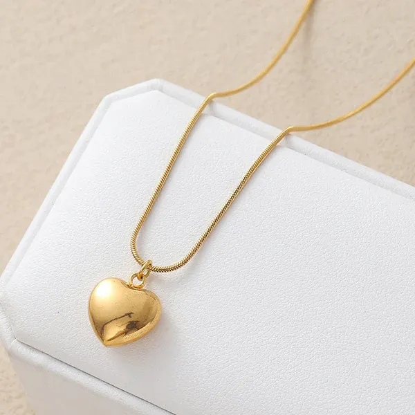 Cara Puffed Heart Necklace | Stainless Steel | 18K Gold Plated | Anti Tarnish