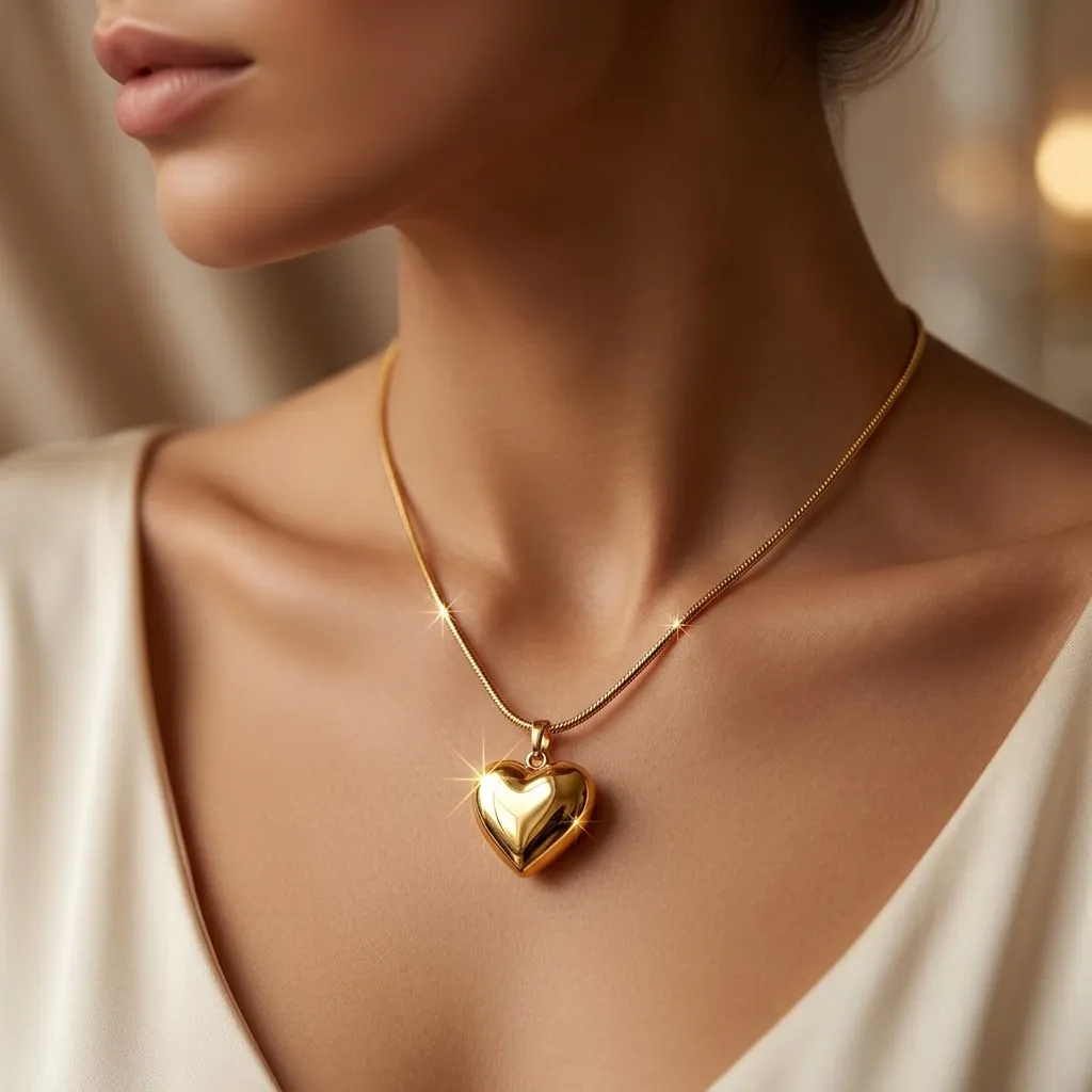 Cara Puffed Heart Necklace | Stainless Steel | 18K Gold Plated | Anti Tarnish
