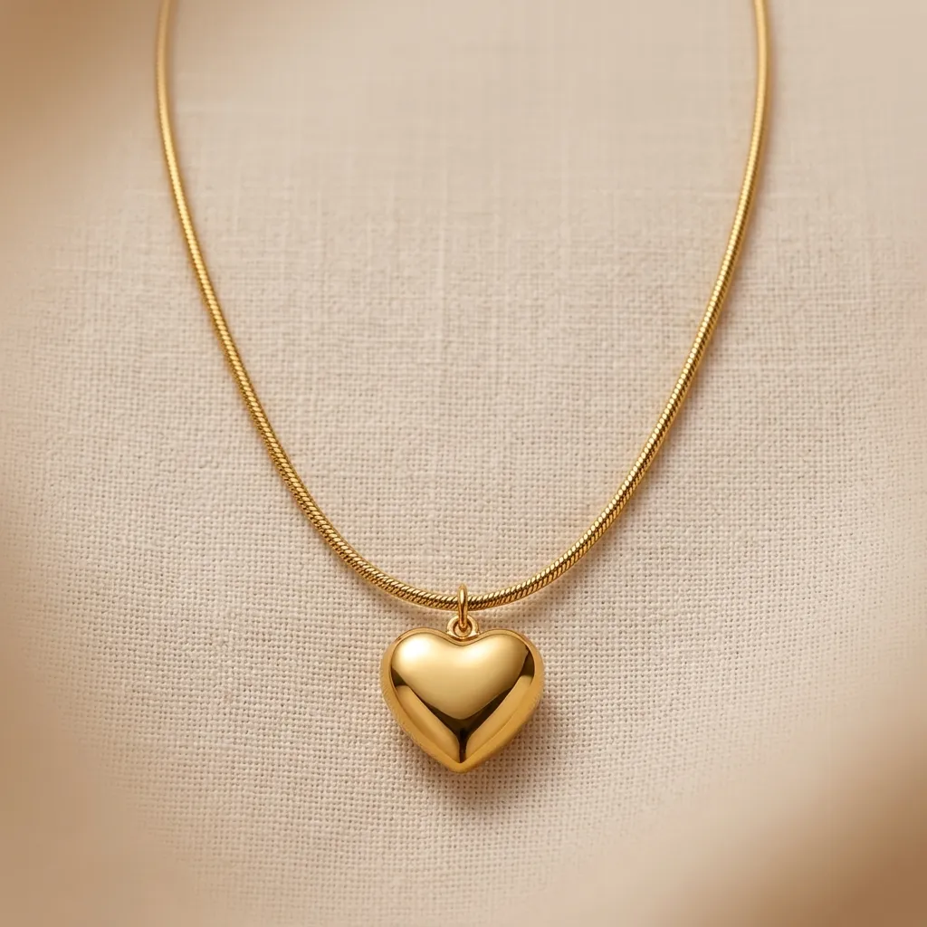 Cara Puffed Heart Necklace | Stainless Steel | 18K Gold Plated | Anti Tarnish