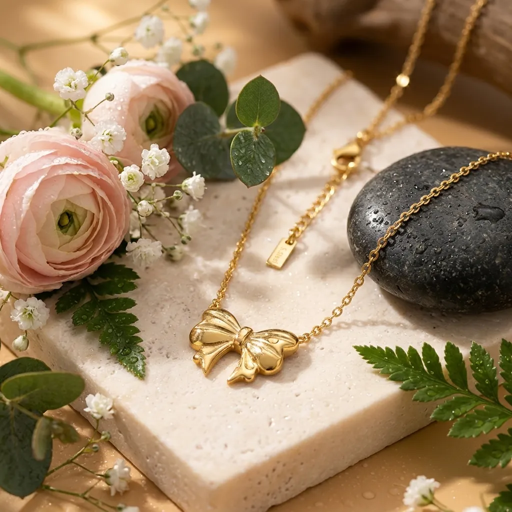 Elena Bow Necklace | Stainless Steel | 18K Gold Plated | Anti Tarnish