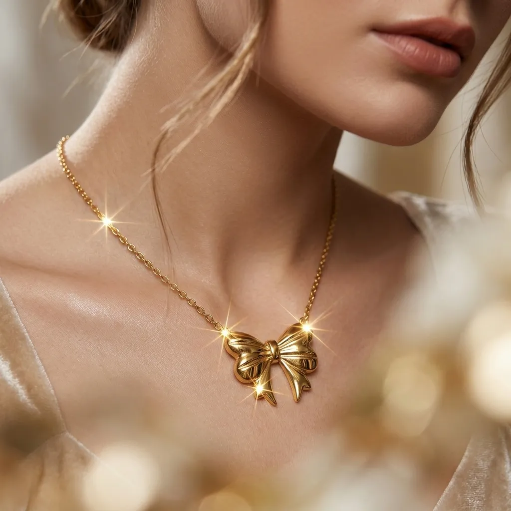 Elena Bow Necklace | Stainless Steel | 18K Gold Plated | Anti Tarnish
