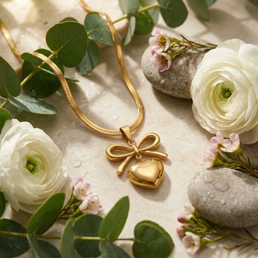 Amelia Bow Heart Necklace | Stainless Steel | 18K Gold Plated | Anti Tarnish