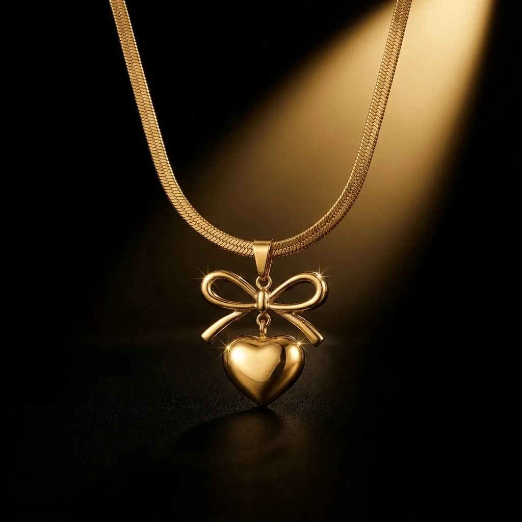 Amelia Bow Heart Necklace | Stainless Steel | 18K Gold Plated | Anti Tarnish