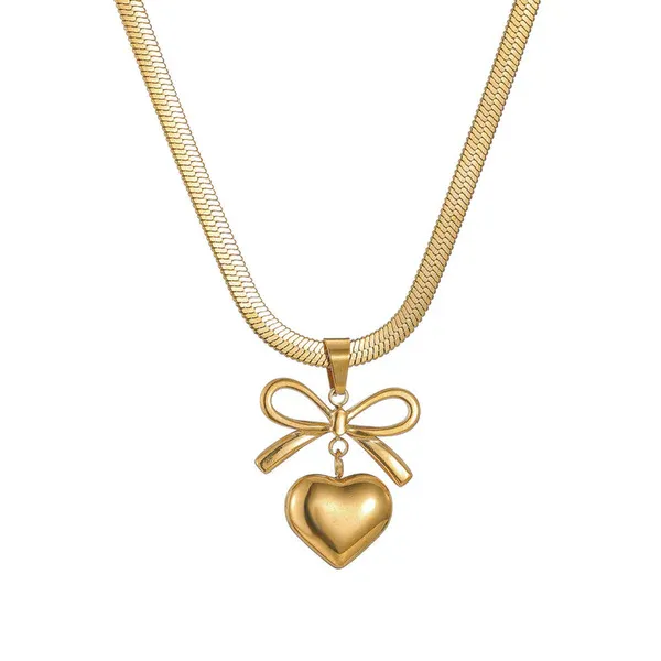 Amelia Bow Heart Necklace | Stainless Steel | 18K Gold Plated | Anti Tarnish