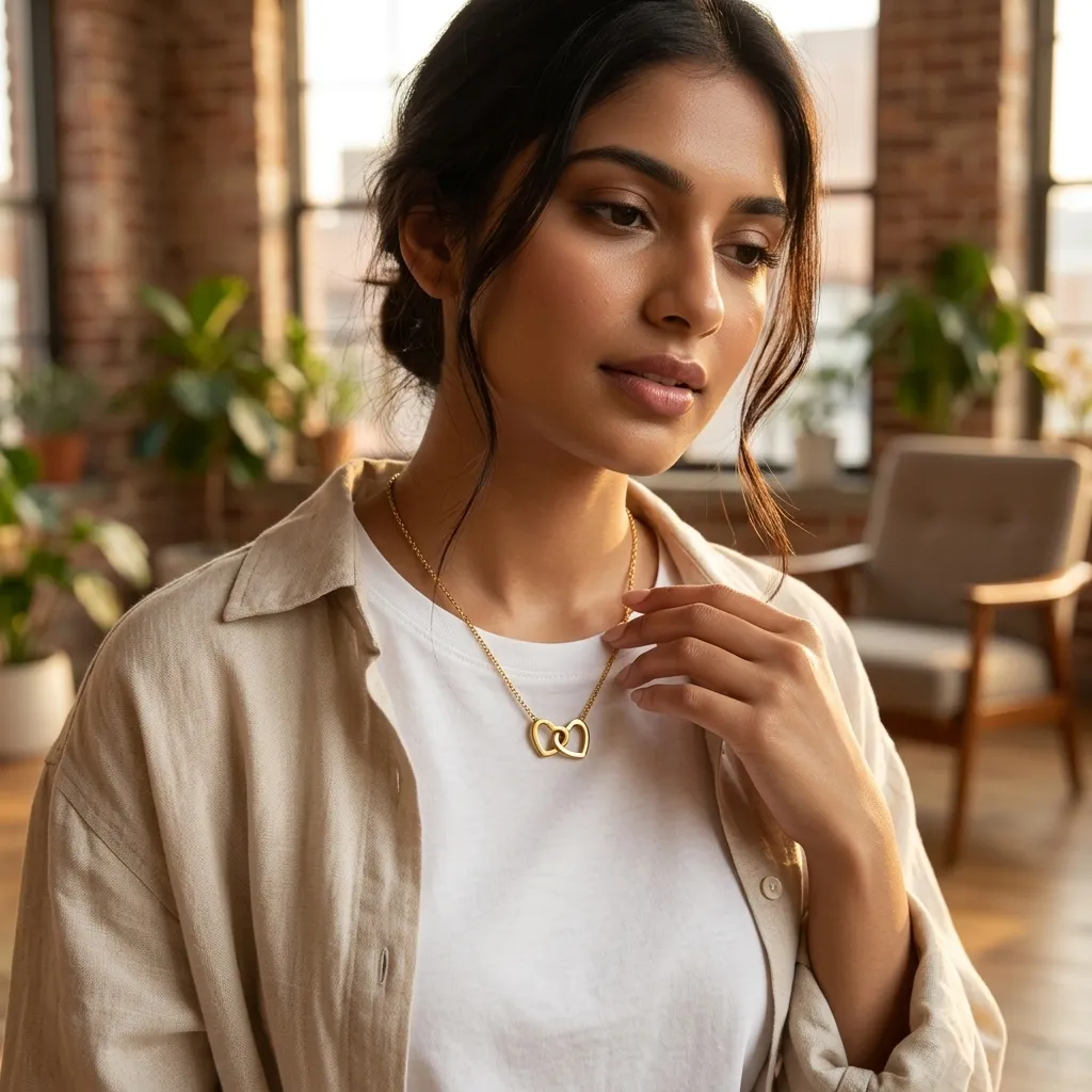 Amara Interlocking Heart Necklace | Stainless Steel | 18K Gold Plated | Anti Tarnish