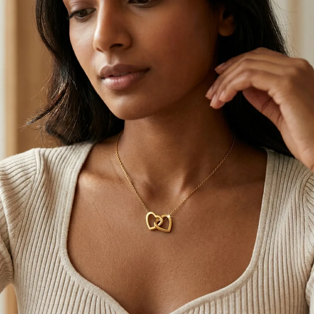 Amara Interlocking Heart Necklace | Stainless Steel | 18K Gold Plated | Anti Tarnish