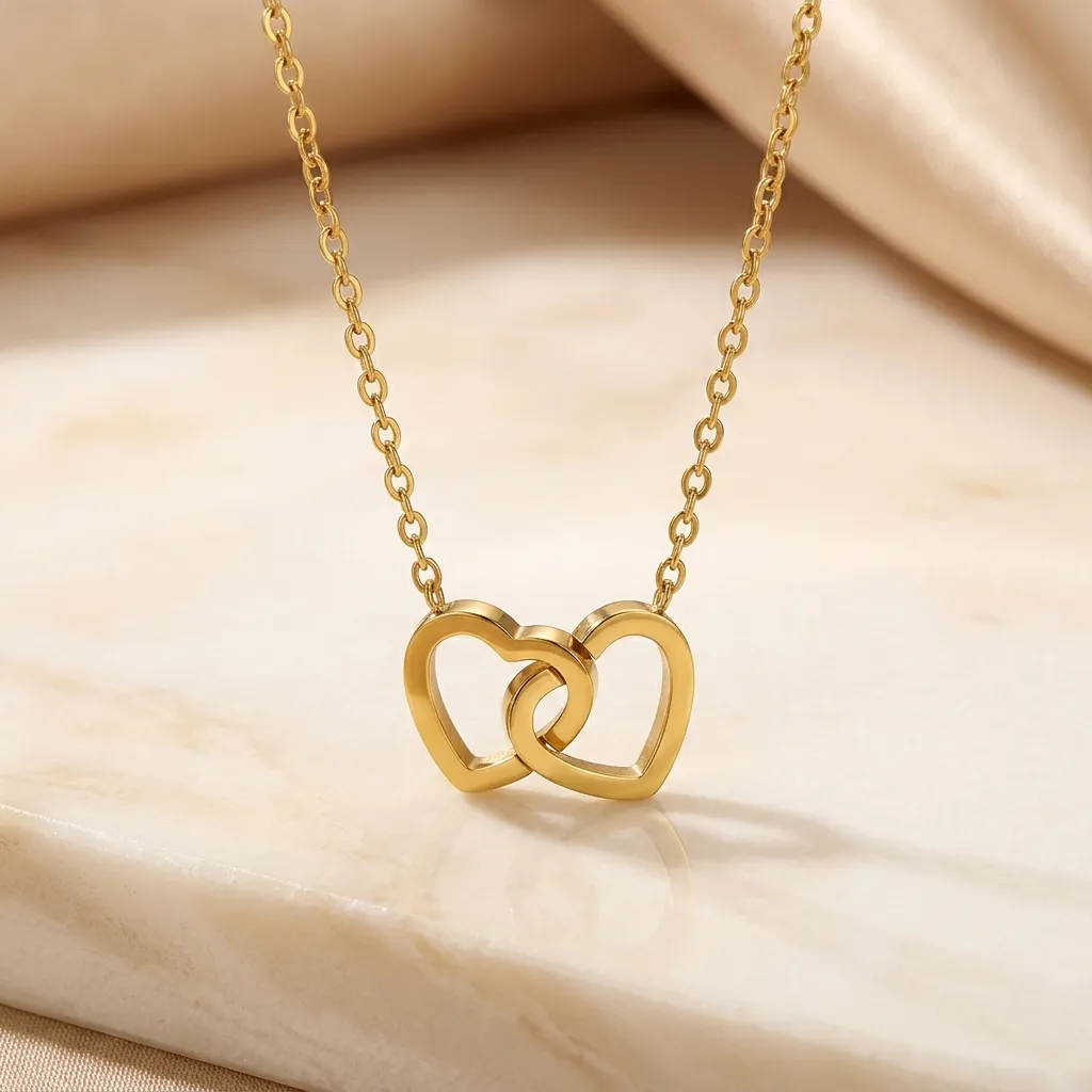 Amara Interlocking Heart Necklace | Stainless Steel | 18K Gold Plated | Anti Tarnish