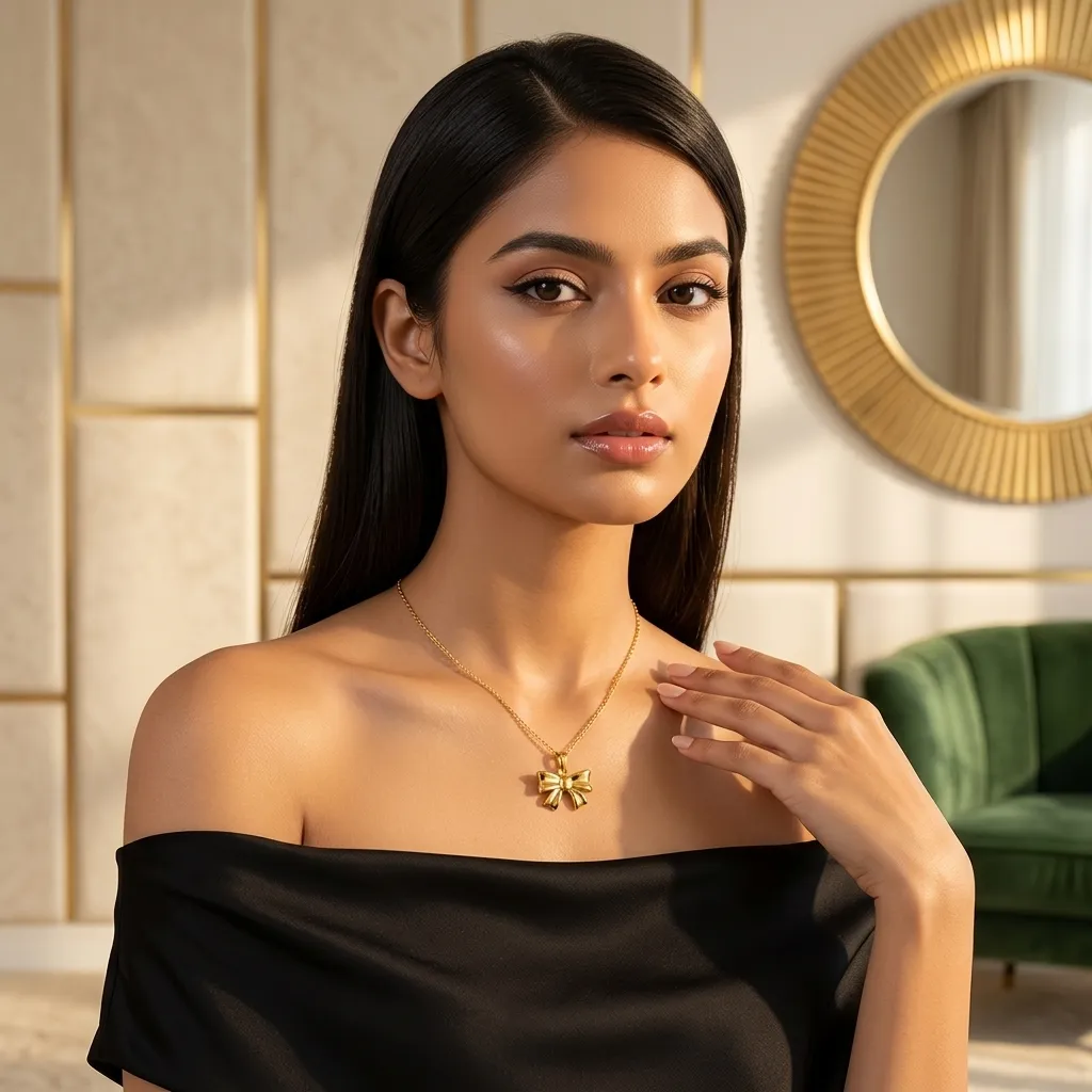 Celeste Bow Necklace | Stainless Steel | 18K Gold Plated | Anti Tarnish