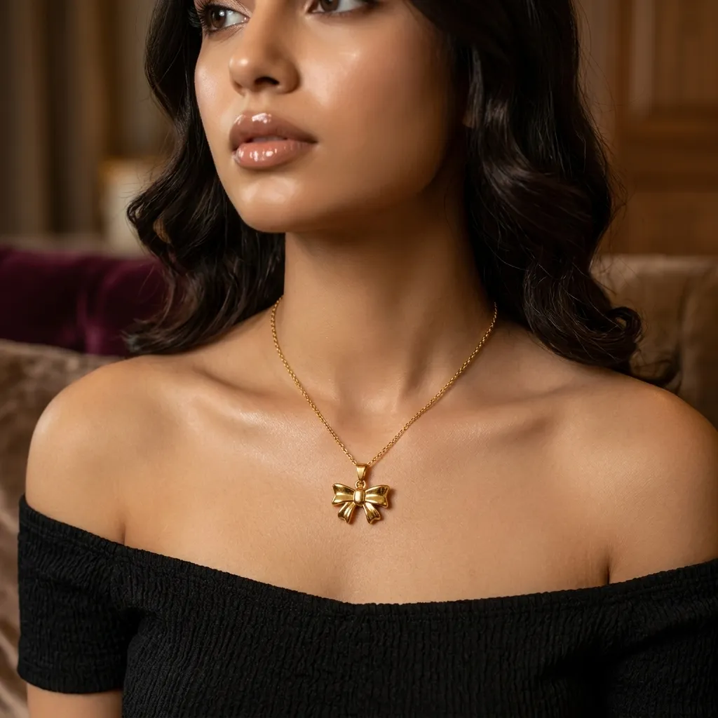 Celeste Bow Necklace | Stainless Steel | 18K Gold Plated | Anti Tarnish